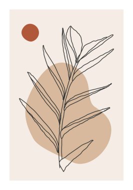 Yapraklar soyut kolaj ile minimalist botanik çizgisi