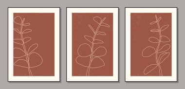Botanik dallı ve soyut kolajlı minimalist posterler.