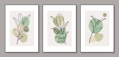Yaprakları soyut kolaj ile minimalist botanik dalları