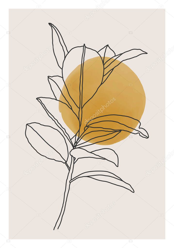 Minimalist botanical branch with leaves abstract collage