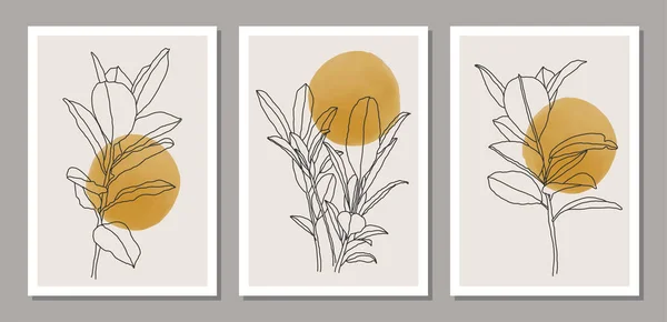Ensemble de branches botaniques minimalistes avec collage abstrait de feuilles — Image vectorielle