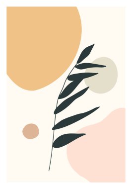 Minimalist poster tasarımı botanik yaprak dalı soyut kolajı
