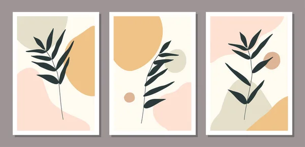 Ensemble d'affiche minimaliste design botanique branche feuille collage abstrait — Image vectorielle