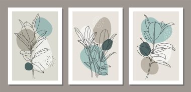 Yaprakları soyut kolaj ile minimalist botanik dalları