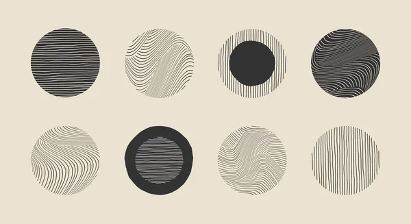 Uppsättning handritade minimalistiska konstnärliga cirkelelement — Stock vektor