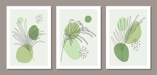 Set minimalistischer botanischer Zweig mit Blättern abstrakte Collage — Stockvektor