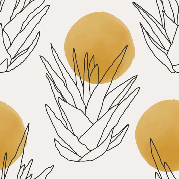 Trendiges minimalistisches nahtloses botanisches Muster mit Linienkunst-Komposition — Stockvektor