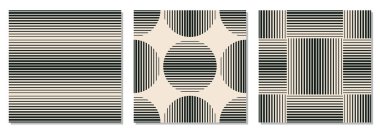 Soyut yaratıcı geometrik kompozisyona sahip minimalist, pürüzsüz desen dizisi