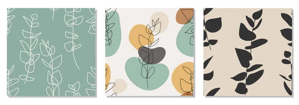 Ensemble de motif botanique minimaliste tendance sans couture avec composition d'art linéaire — Image vectorielle