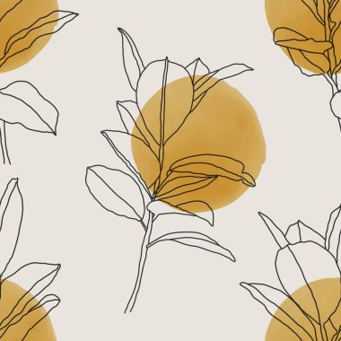 Çizgi sanatı kompozisyonu ile son moda minimalist kusursuz botanik desen