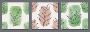 Çizgi sanatı kompozisyonu olan bir dizi modaya uygun minimalist botanik desen.