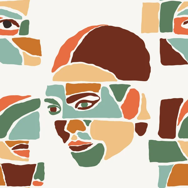 Sömlöst mönster av minimalistiska samtida porträtt kvinna skönhet surrealistiskt ansikte — Stock vektor