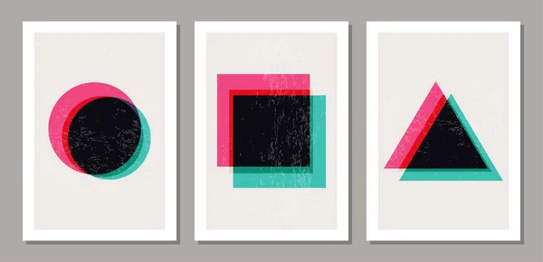 Conjunto de carteles de cubierta de fondo minimalista moderno abstracto de moda, estilo glitch — Archivo Imágenes Vectoriales