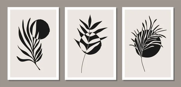 Set minimalistischer botanischer Wandkunst-Komposition mit Blättern abstrakte Collage — Stockvektor