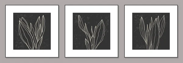 带叶子抽象拼贴的简约植物学线条艺术创作集 — 图库矢量图片
