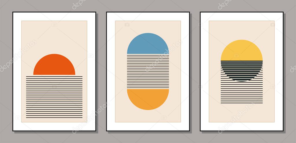 Set of minimal 20s geometric design posters, vector template