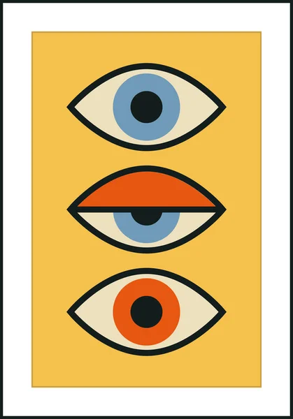 Poster di design geometrico minimalista anni 20 con occhio umano, modello vettoriale — Vettoriale Stock