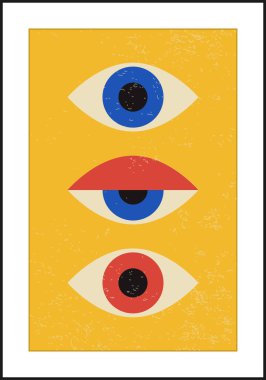 Minimalist 20 'ler geometrik tasarım posteri insan gözü, vektör şablonu