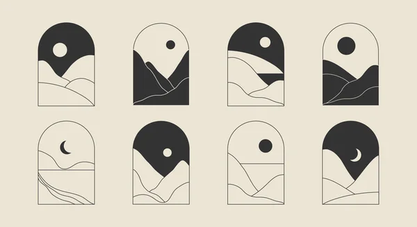 Set van trendy minimalistische landschap abstracte hedendaagse collages ontwerp — Stockvector