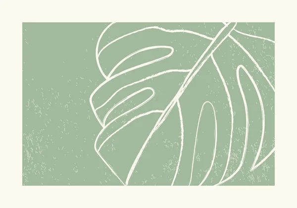 Minimalistisches Plakat als botanische Linienkunst mit Monsterblatt — Stockvektor