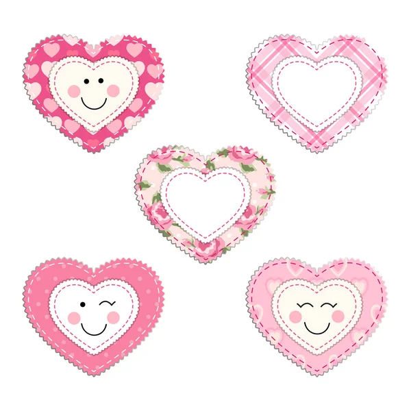 Cute fabric hearts — Stock Vector