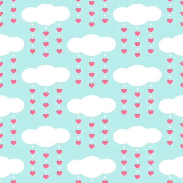 Lindo bebé retro fondo sin costuras como nubes con corazones gotas — Archivo Imágenes Vectoriales