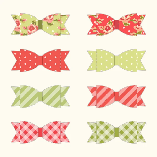 Set of 8 different retro fabric bows — Stock Vector