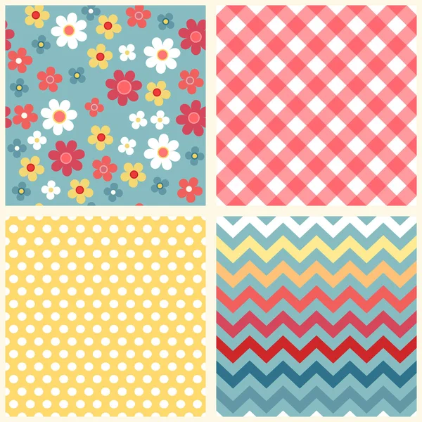 Set of four retro seamless patterns — Stock Vector