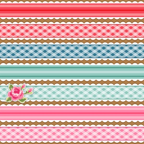 Bunte Stoffpolka Dot Bänder und Shabby Chic Rosen — Stockvektor