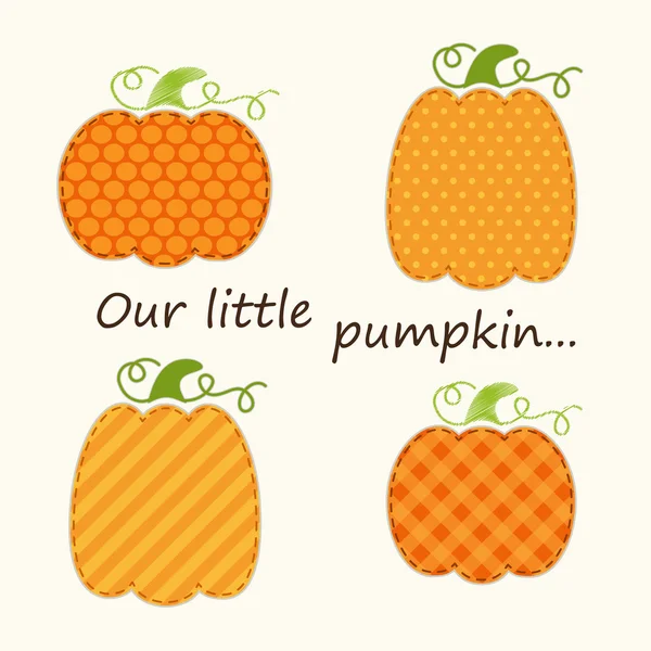 Retro fabric applique of cute pumpkins — Stock Vector