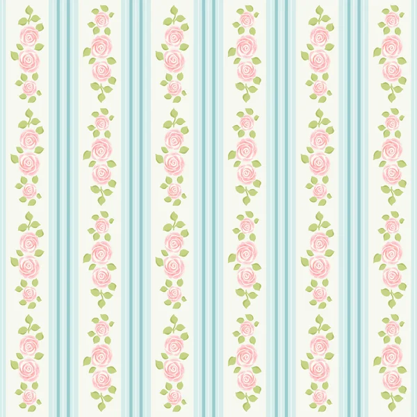 Retro wallpaper with roses on striped background — Stock Vector