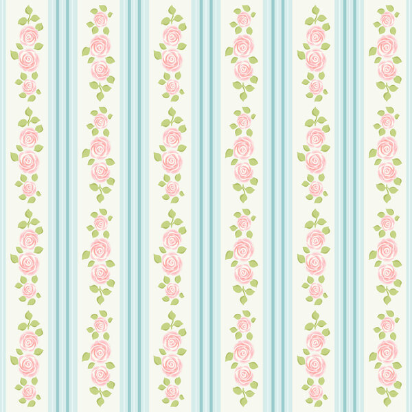 Retro wallpaper with roses on striped background