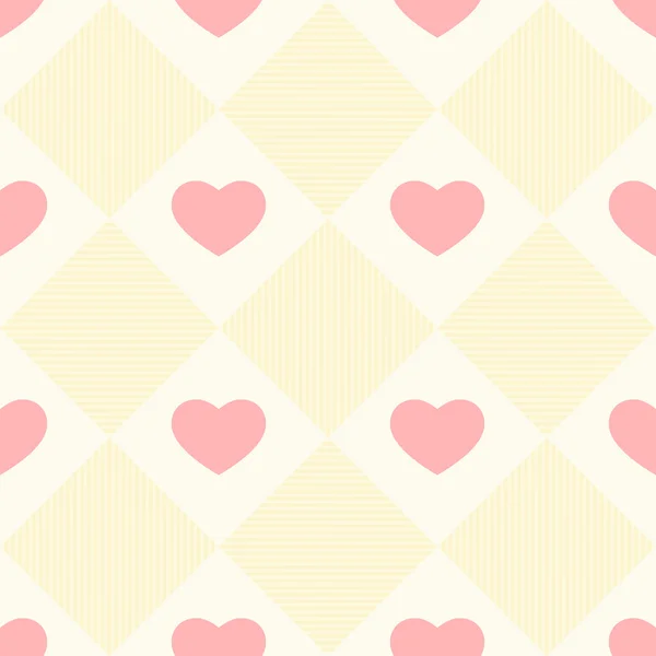 Fondo retro sin costuras primitivo con corazones en celdas cuadradas — Vector de stock