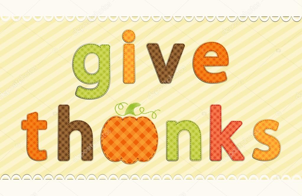 Give thanks retro applique of fabric gingham letters