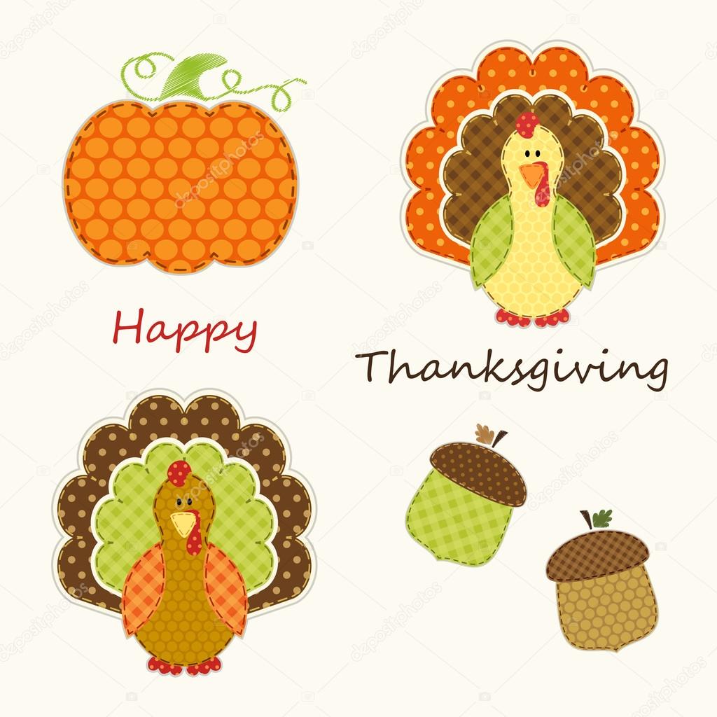 Retro fabric applique of Thanksgiving decorative elements