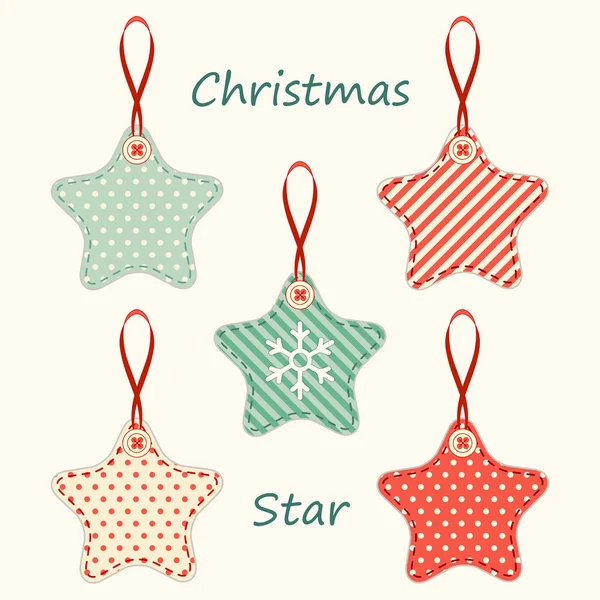 可爱的面料复古星星作为圣诞装饰品 — 图库矢量图片