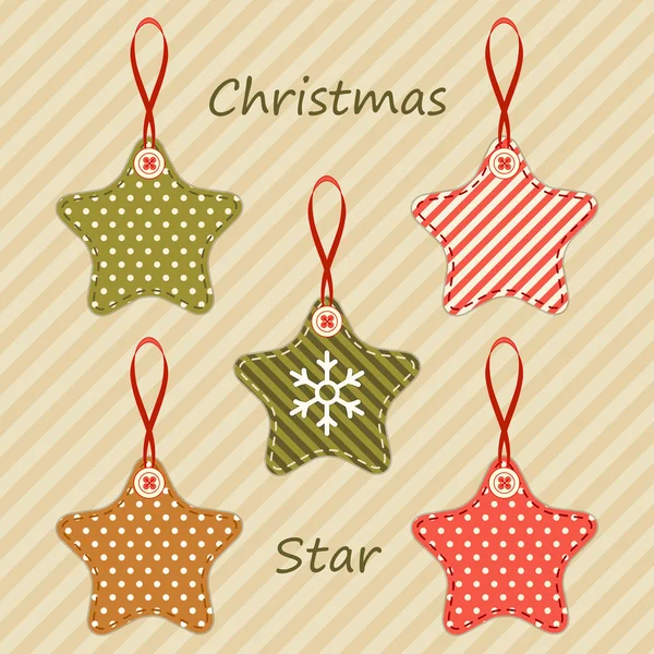 Cute fabric retro stars as Christmas decorations — Stock Vector