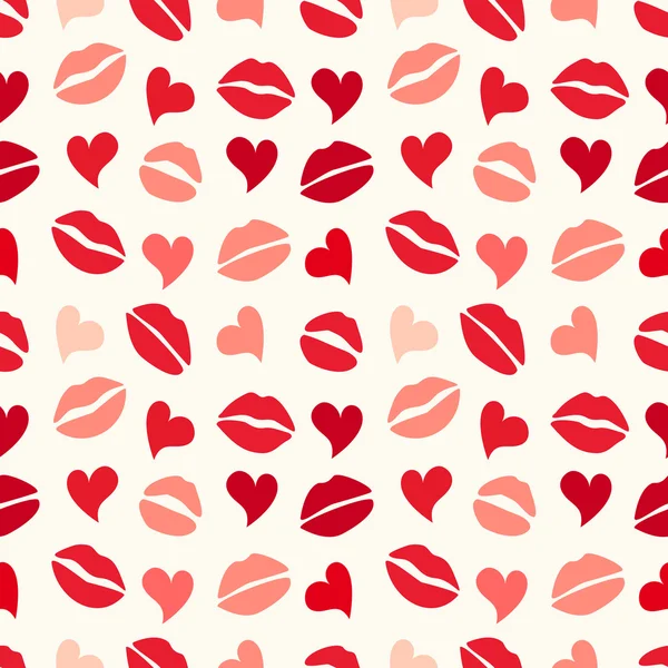 Pattern with lips and hearts — Stock Vector