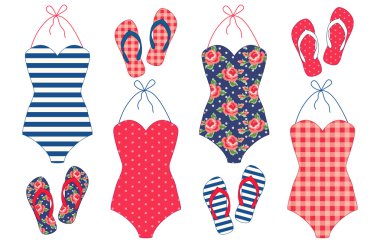 Pattern with swimsuits and flip-flops vector