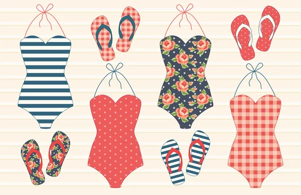 Modèle avec maillots de bain et tongs — Image vectorielle