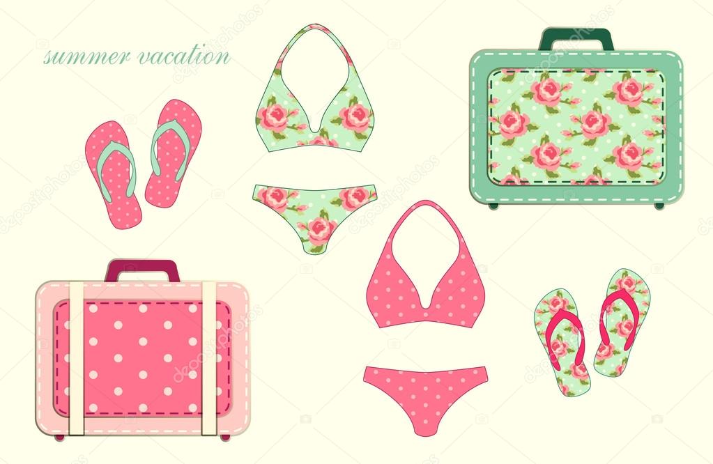 Swimsuits, suitcases and flip-flops