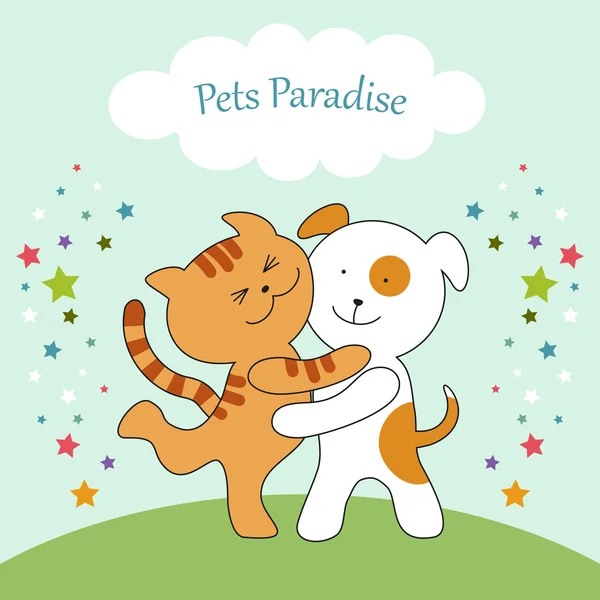 Cute Cat en Dog Unie — Stockvector