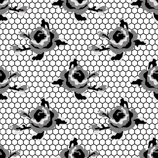 Motif de grille noire avec des fleurs — Image vectorielle