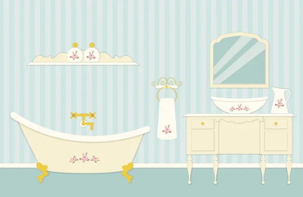 Mignon salle de bain vintage intérieur — Image vectorielle