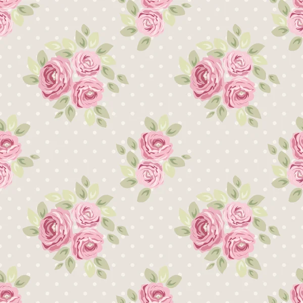 Seamless pattern with roses and polka dots — Stock Vector