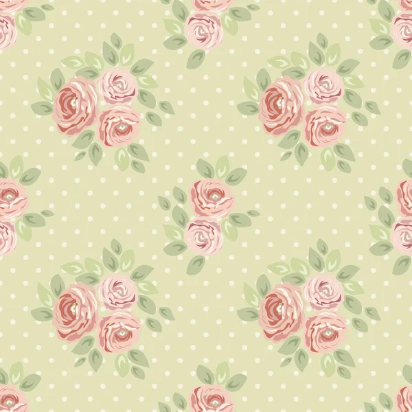 Seamless pattern with roses and polka dots — Stock Vector