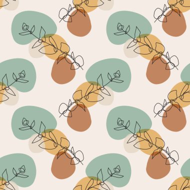 İç tasarım, duvar kâğıdı, minimal arkaplan, vektör illüstrasyonu için ideal nötr renklerde soyut el yazması kompozisyonu ile son derece minimalist, kusursuz botanik desen