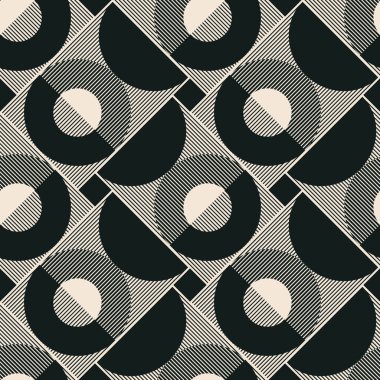 Soyut geometrik yaratıcı sanatsal kompozisyona sahip modaya uygun minimalist kusursuz desen retro vintage iç tasarım, duvar kağıdı, minimal arkaplan, vektör illüstrasyonu