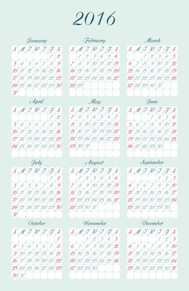 Calendario con lettere e numeri caligrafici — Vettoriale Stock