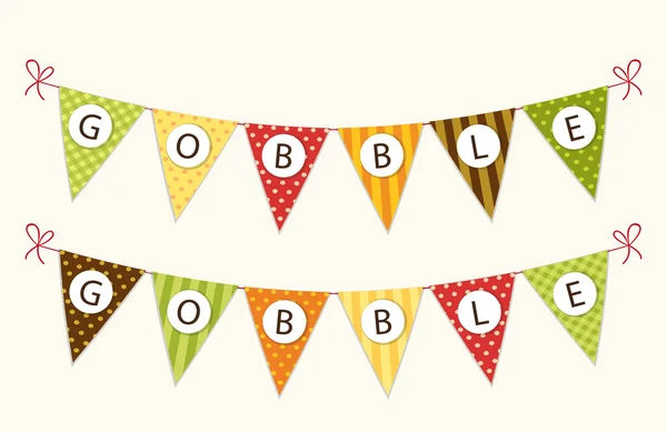 Bandeiras de Ação de Graças com letras Gobble — Vetor de Stock